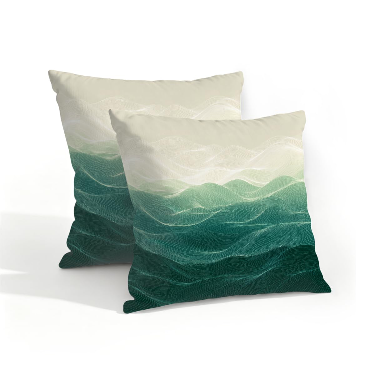 Outdoor Pillow Covers Waterproof Pillowcases 16x16in Set of 2 Modern Teal Green Ocean Waves Decorative Throw Cushion Case for Couch Sofa Garden Patio Furniture