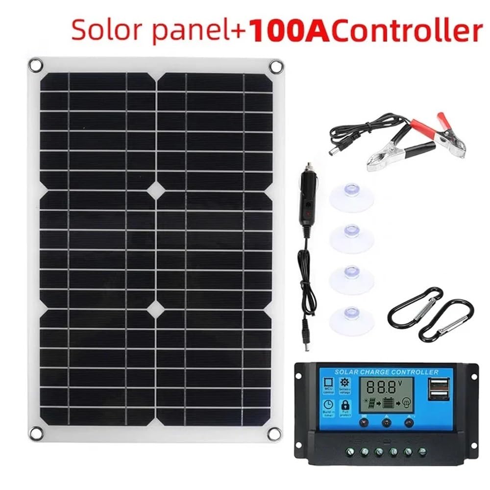 Cargador de panel solar de 1200 W con controlador de 100 A, placa solar de carga de celdas de 12 V con doble USB for autocaravanas, yates(With 100A Controller)