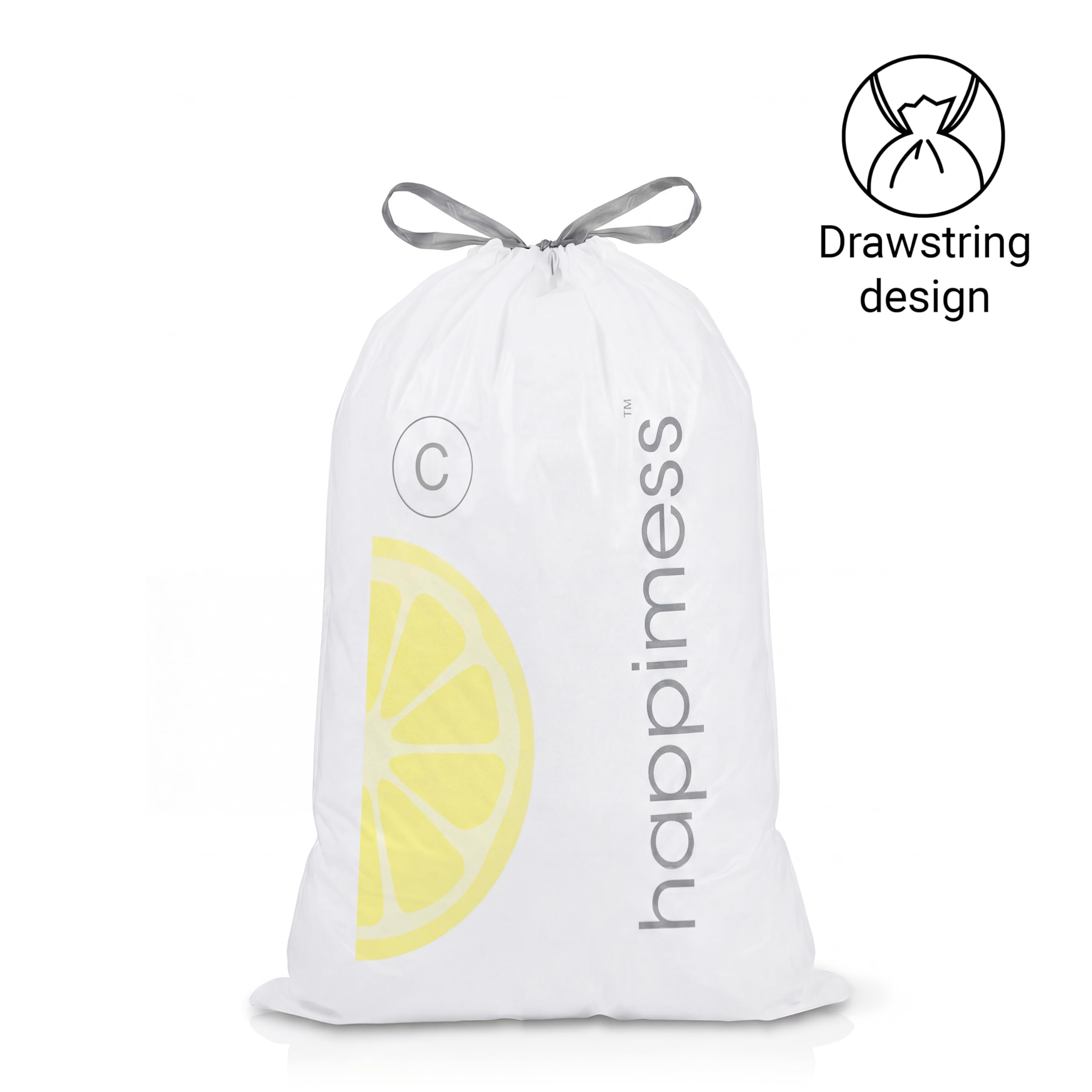 happimess Bolsas de basura con cordón de 13.2 galones, aroma a limón, blancas, forros de MDPE resistentes para cocina y hogar, control de olores, ajuste personalizado, 80 unidades (4 paquetes de 20