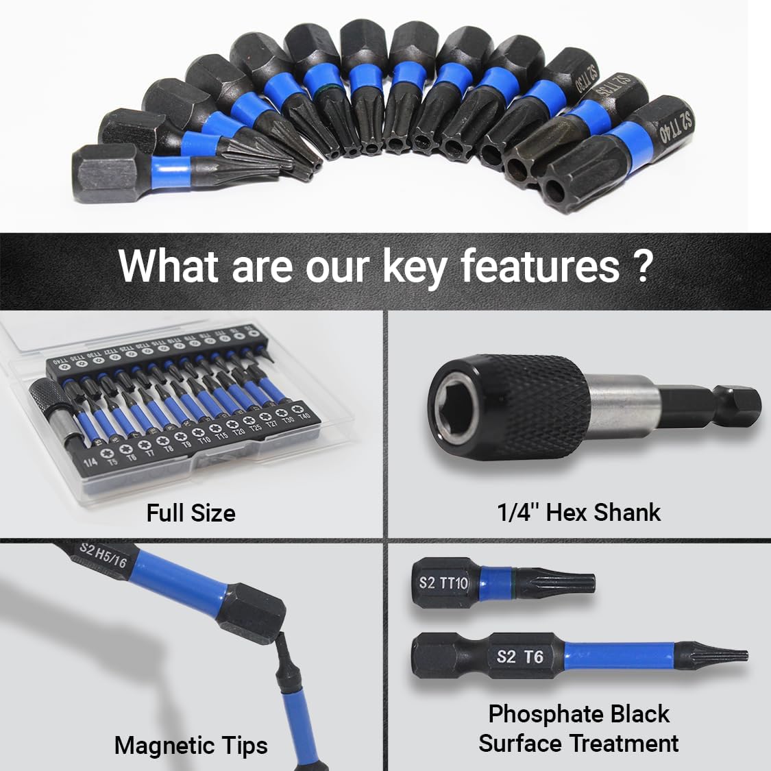 Impact Torx Bit Set, 26-piece (T5 T6, TT7-TT40), S2 Steel Security Torx, Tamper Proof Star Bit Set with Magnetic CNC Machined Tips, Impact Screwdriver Bits, Includes Magnetic Holder & Storage Box