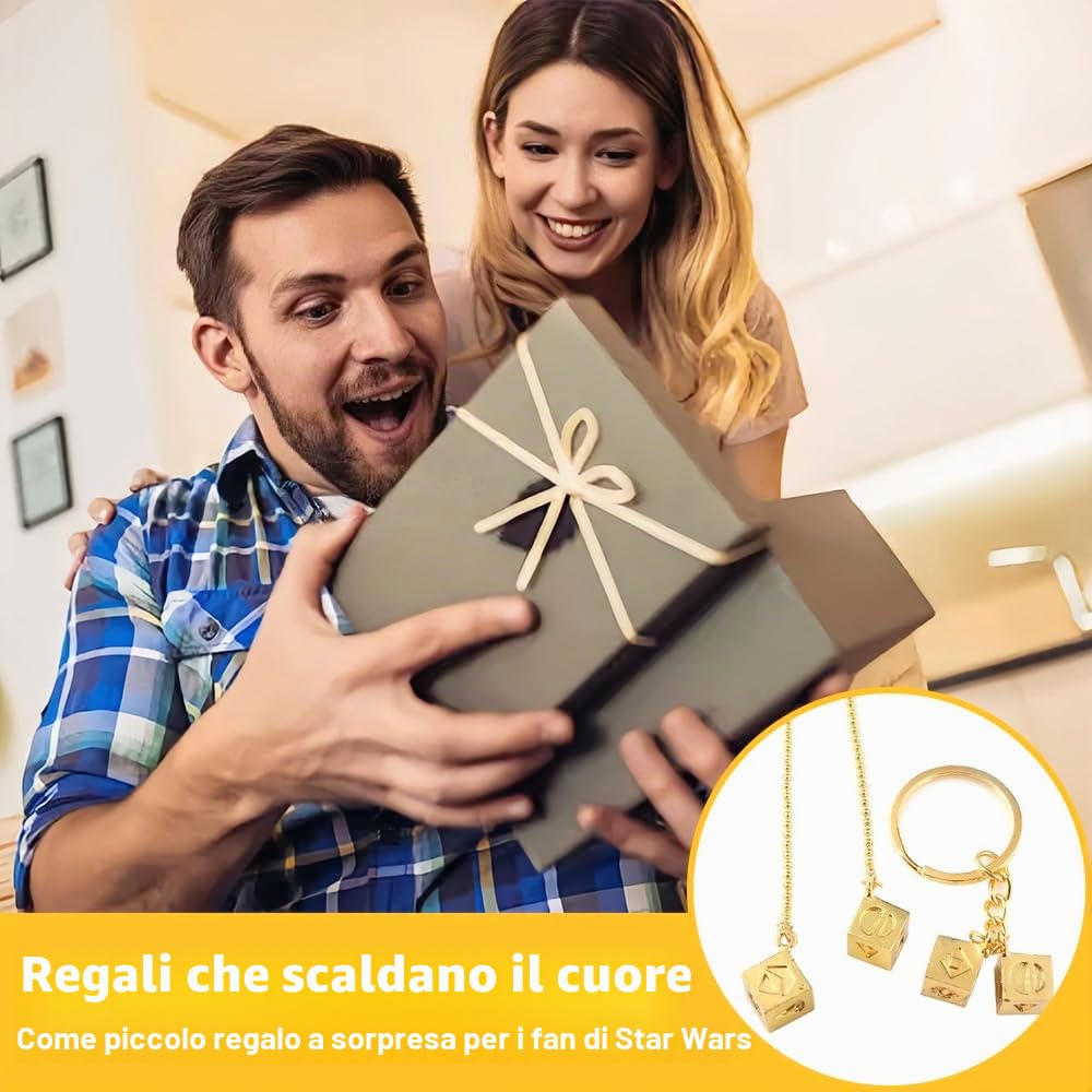 2 ciondoli portafortuna Han Solo, divertenti dadi Han Solo, placcati in oro, portachiavi da appendere ornamento per fan di Star Wars, accessori per auto, portachiavi con ciondolo per auto, regali per