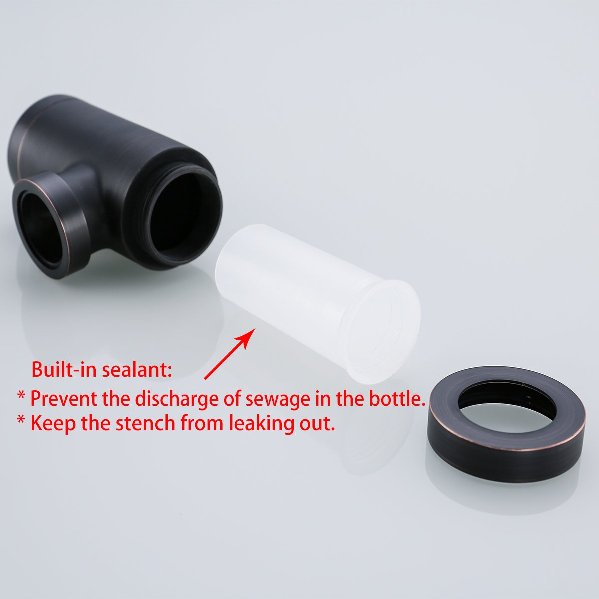 MENATT Bottle P Trap Brass Round 1 1/4 Inch Decorative P-Trap, Bathroom Basin Sink Waste Drain Kit With Overflow Drain, Wall Drainage, Oiled Rubbered Bronze - View #5