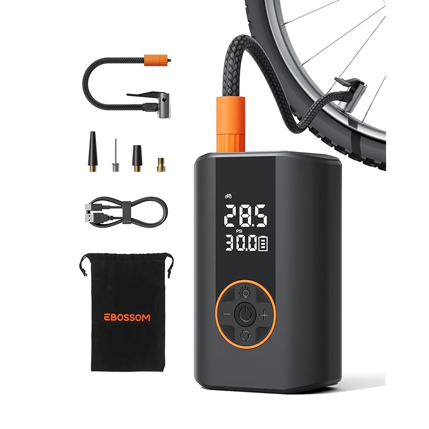 Compressore Aria Portatile,Compresseur d'aria Mini 10,3 Bar,Electric Bike Pump,Air Pump,Accessori per Bici, Moto, Auto, Palla,Gonfiatore Elettrico con Batteria Ricaricabile,luce LED,arresto automatico