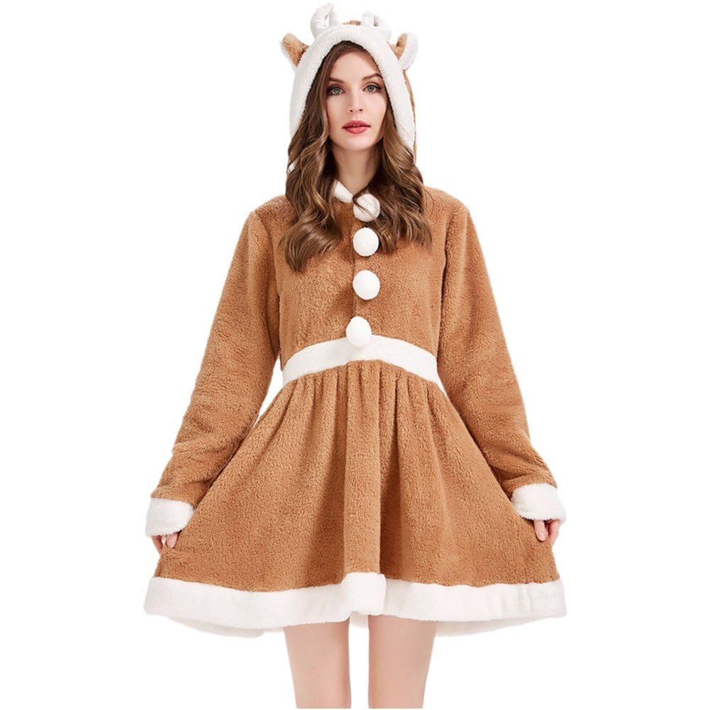 Luxylei Reindeer Costume Adult, Christmas Fancy Dress Elk Costume, Xmas Cosplay Animal Dress Up Outfit, Reindeer Outfit Adult Christmas Dress Costume