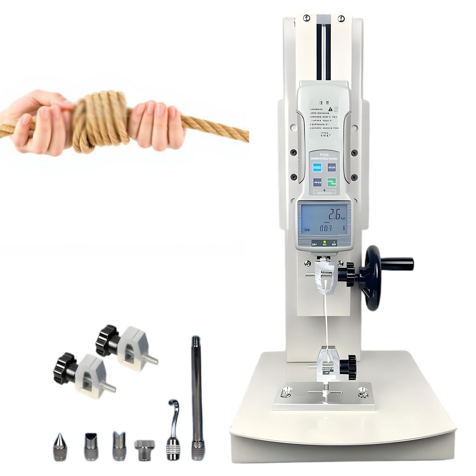 ExoticaBlend Digital Manual Tensile Testing Machine, Vertical Force Test Bench with Hand Crank, 5 Probes for Compression and Tension Testing Standard-100N
