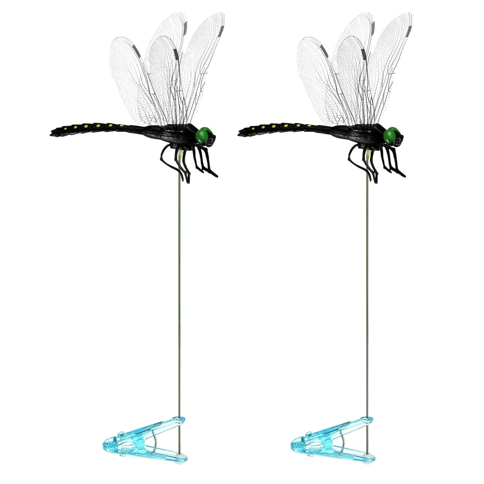 M METERXITY 2 Pack Dragonfly Clip Garden Stakes, 13 Inch Waterproof Metal 3D Dragonfly Garden Stakes Decor for Indoor/Outdoor/Lawns/Flower Pots/Beds/Bouquets/Patios Terraces/Hat Decor [Black]