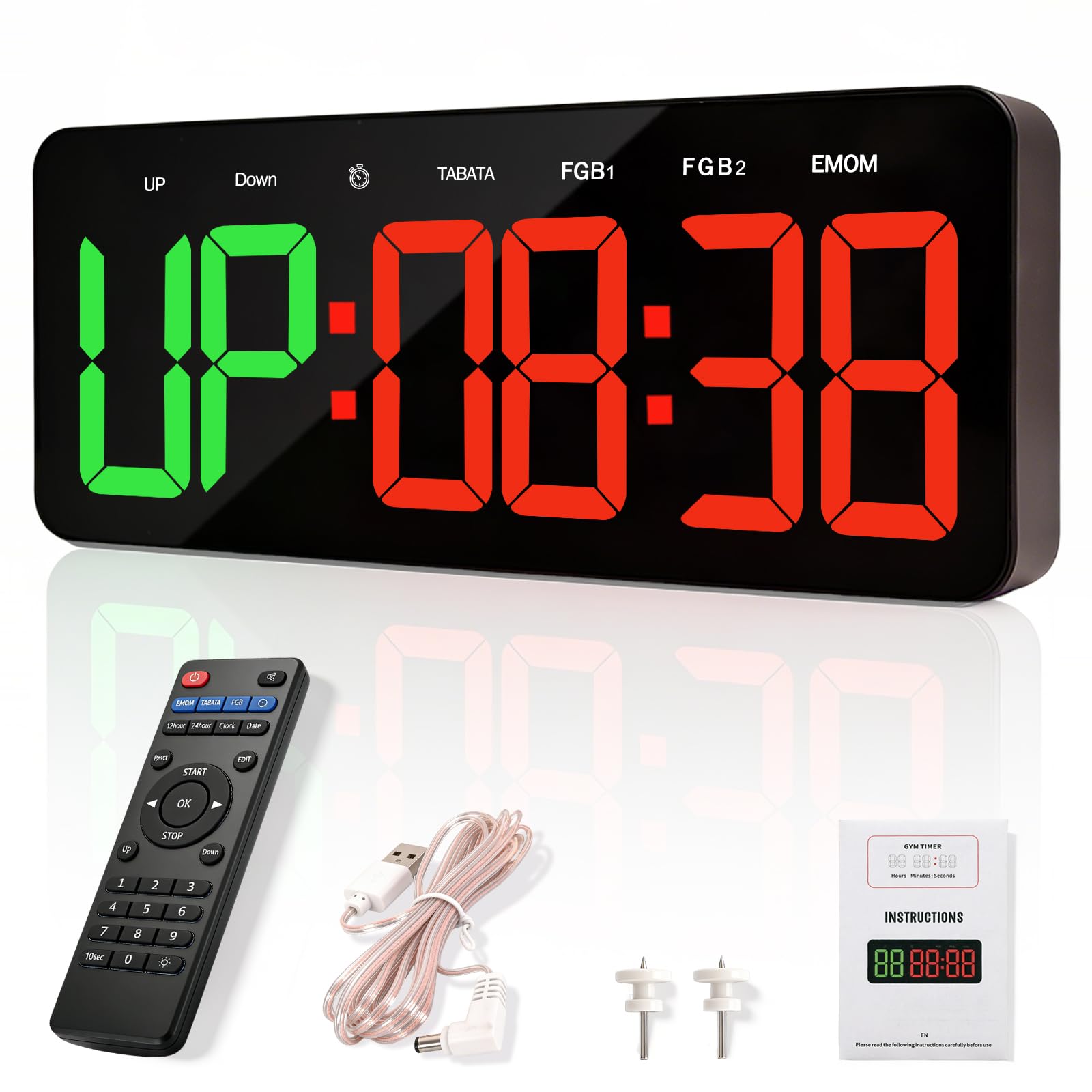 Timer Palestra Multifunzione LED con CountDown/Up Cronometro, Orologio da Parete Digitale per Fitness