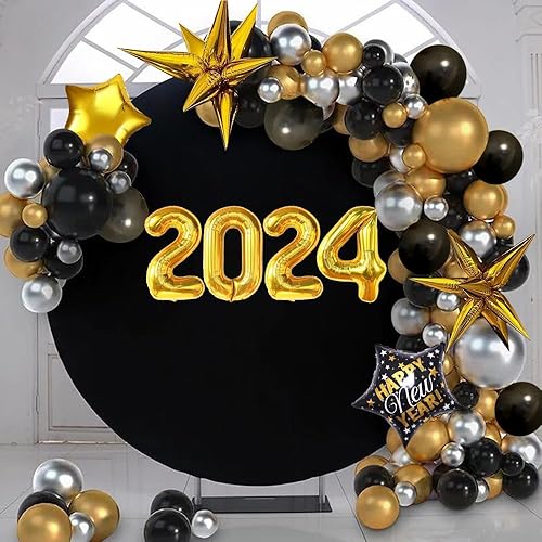Miniatura 2 de Kit de arcos de guirnalda de globos de Año Nuevo 2024, decoraciones de Nochevieja 2024, globo de feliz año nuevo, globo negro dorado para
