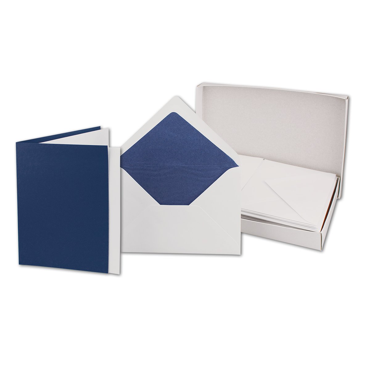 Set Di Biglietti Pieghevoli, Formato DIN B6, 12 X 17 Cm, Interno In Seta Colorata, Con Adesivo Umido 50 Karten-Sets 17 Blu Notte - Foto 6