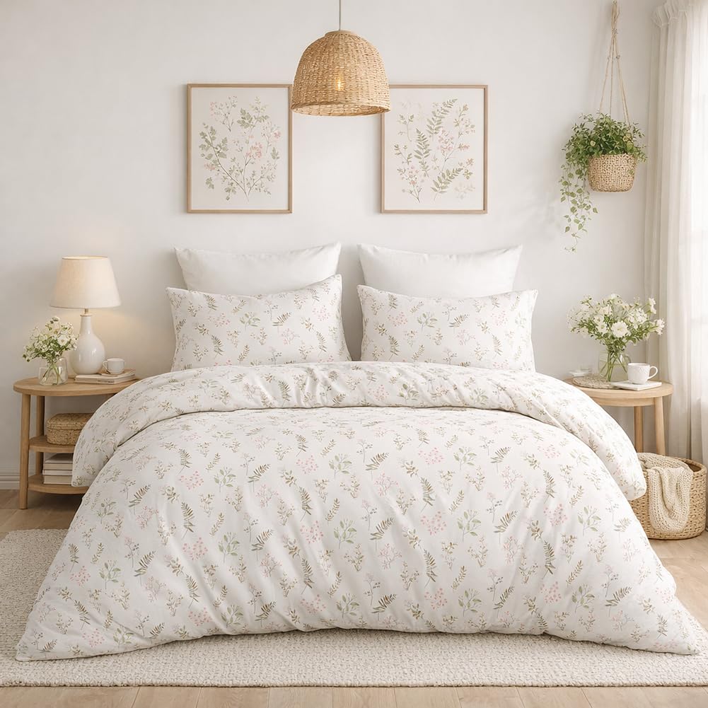 AShanlan Bettwäsche Blumen 135x200 Pflanzenmuster Bettbezug und Kissenbezug 80x80 cm ÖkoTex Zertifiziert Microfaser Bettwäsche-Sets mit Reißverschluss