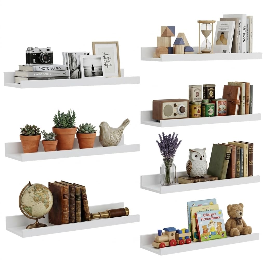 Wandregal 7er Set Weiß 60 cm – Schweberegale für Bücher & Dekoration – Perfekt für Wohnzimmer & Essbereich