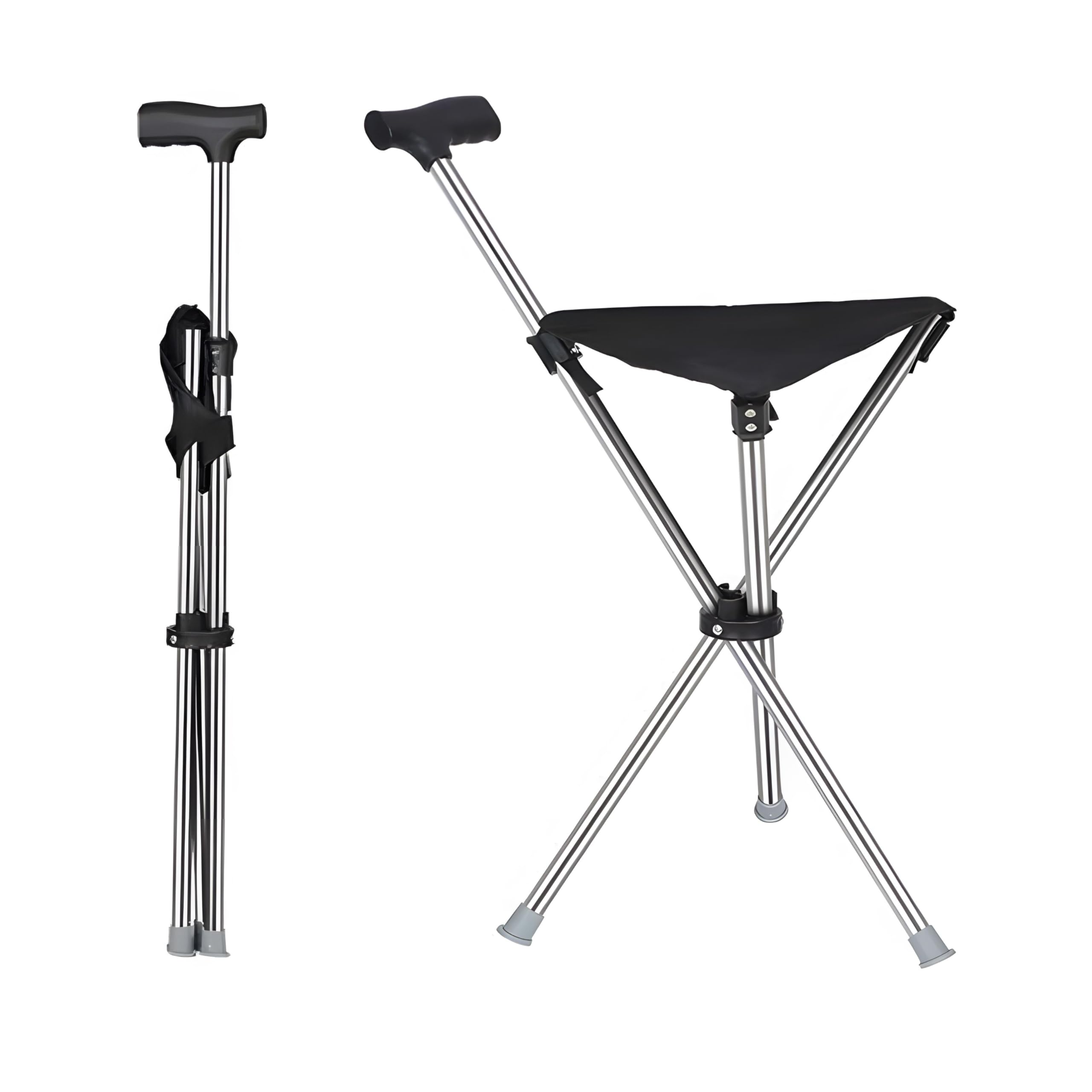Asiento plegable 2 en 1, muletas con asiento, fabricado en acero inoxidable con una capacidad de peso de hasta 150 kg, está diseñado para ser ligero y portátil