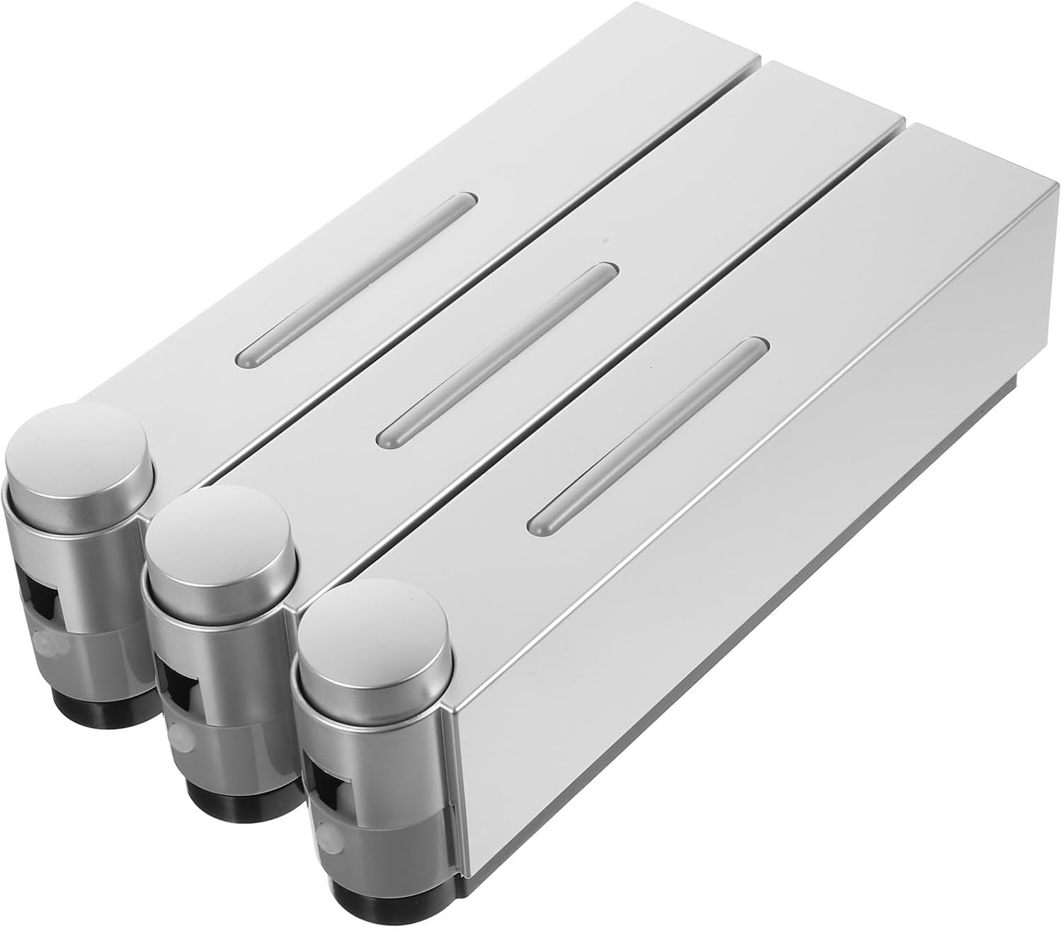 Garneck Shower Shampoo Dispenser 3 Chamber Wall Mount Soap Dispenser Silver Manual Body Wash Conditioner Holder for Bathroom Shower Use