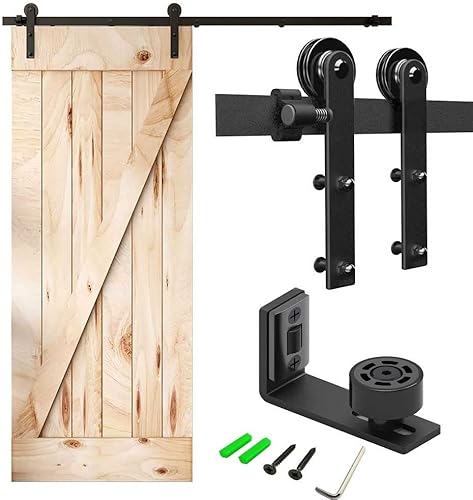 Kit de herrajes para puerta corrediza de granero de 4 pies, suspensión de acero al carbono, rueda de metal, sistema de riel plano ultra silencioso