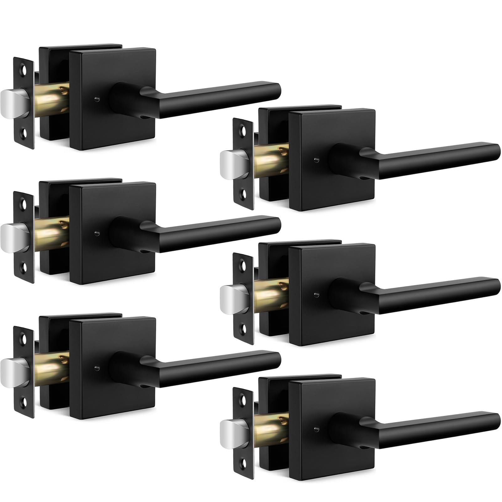 Photo 1 of Goldenwarm Black Door Handles Interior, Matte Black Privacy Door Handles, Square Black Door Lever Interior for Bathroom Bedroom (6 Pack)