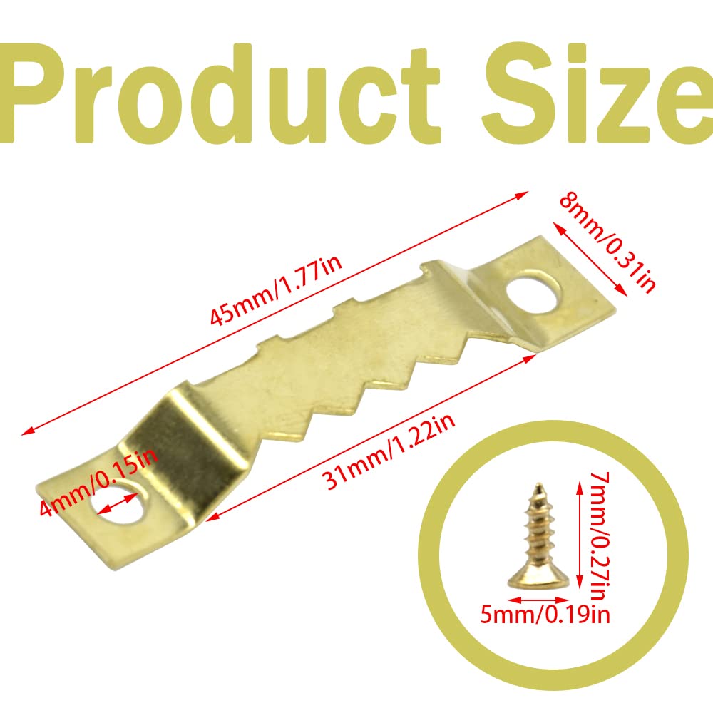Yosawa 100 Pcs Sawtooth Picture Hangers Decor Picture Frames Hangers with Screws for Hanging Photos Clock Paintings Artwork Picture Frame Hook(Gold/C) - Image 2
