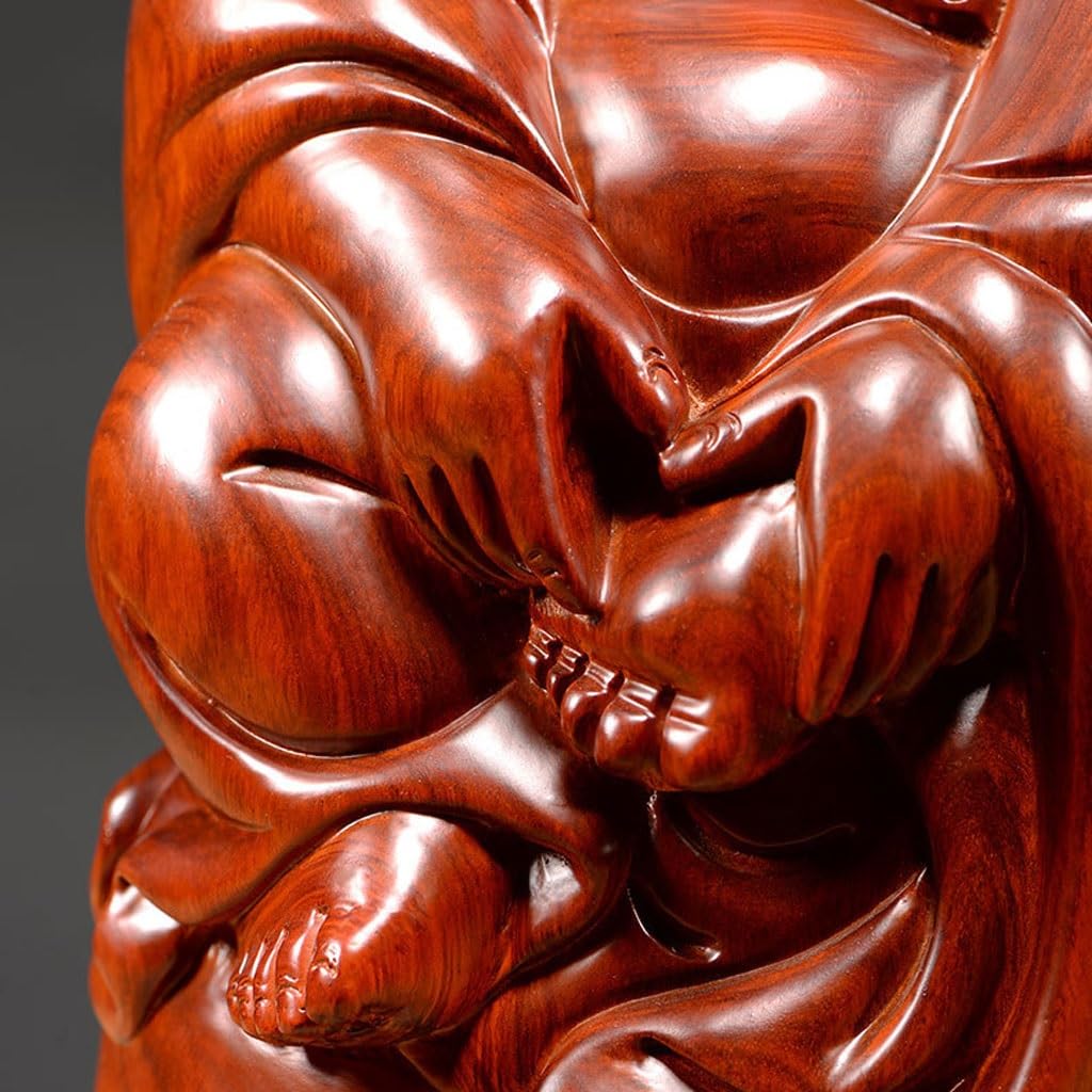 Dekoracja na biurko drewniana statua buddy ozdoby lite drewno duży siedzący uśmiechnięty budda dekoracja domu mahoń rzemiosło rzeźby dekoracja domu (15,74 cala)