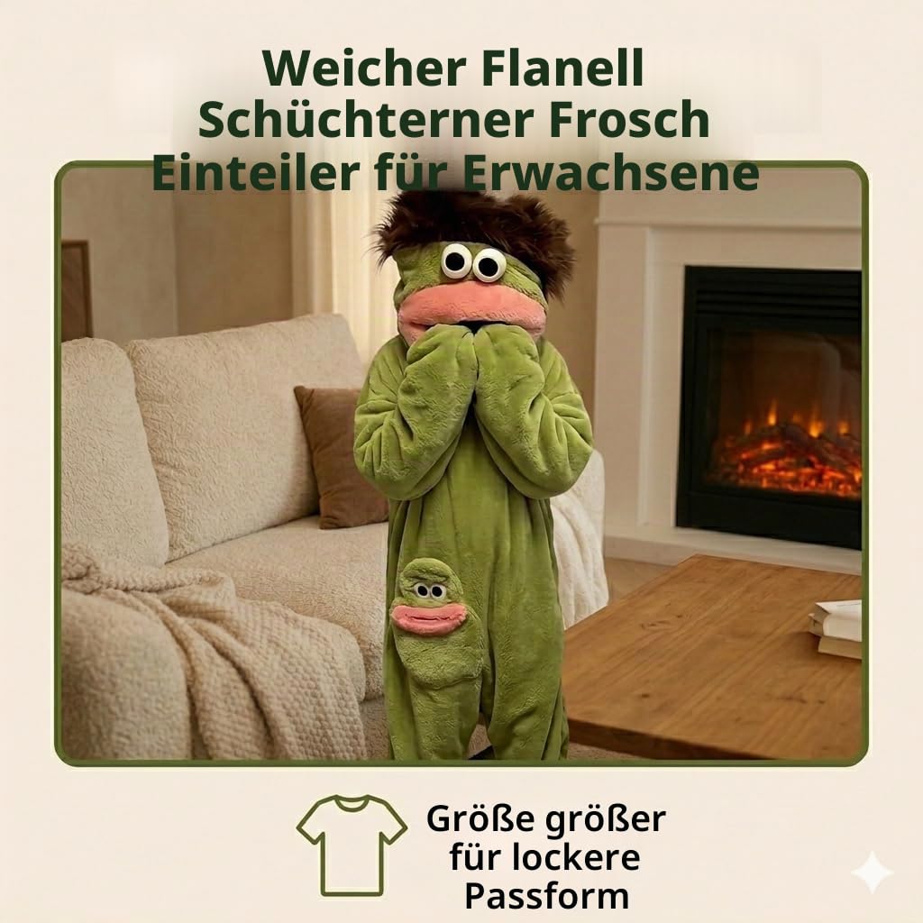 Virelia Lustiger grüner Monster-Einteiler mit großer Öffnung, Unisex, für Erwachsene, Teenager, ultraweich, Plüsch, mit Kapuze, einteiliger Schlafanzug mit Taschen, lässige Loungewear für Filmabend