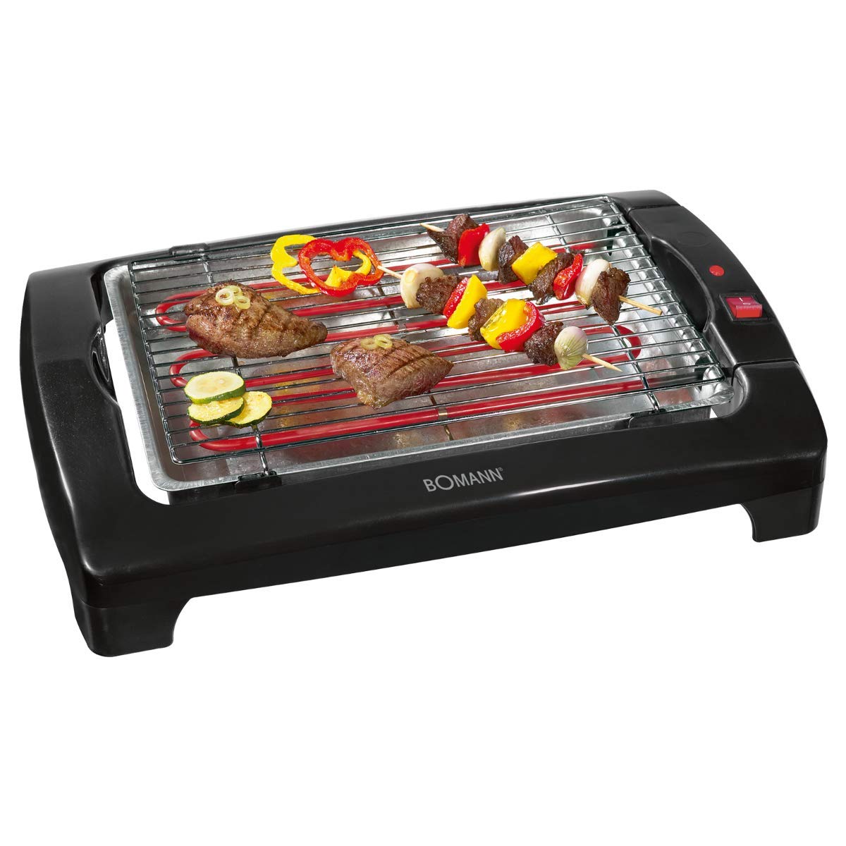 Bomann BQ 1240 N CB - Barbacoa eléctrica, parrilla cromada de 35,5 x 24,5 cm, 2000 W