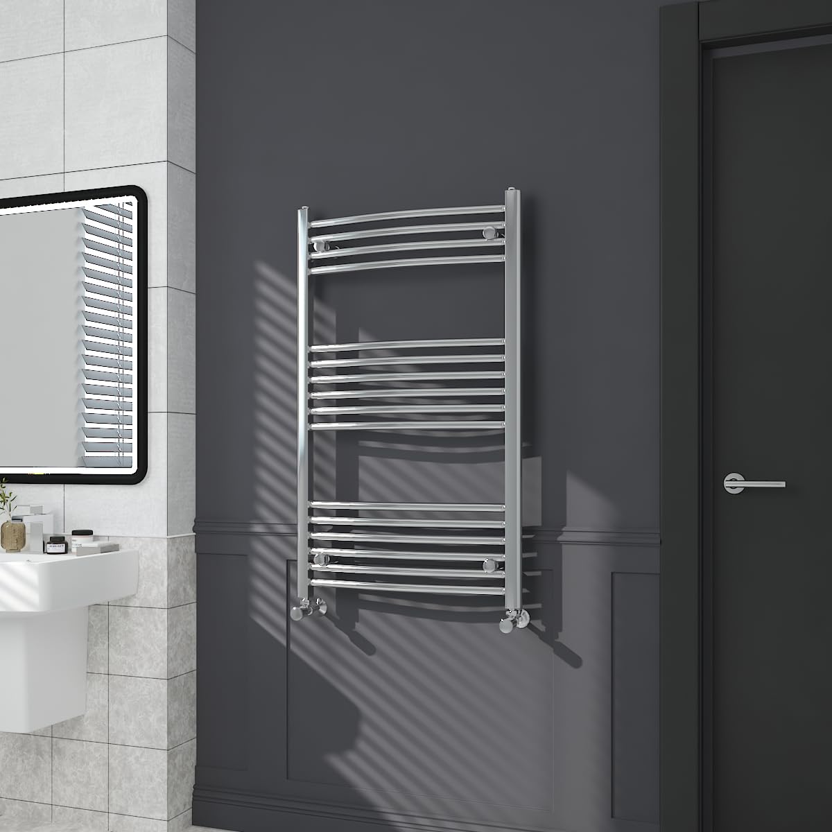 Warmehaus Contemporary Curved Bathroom Heated Towel Rail Radiator Rad 1000 x 600mm - Chrome