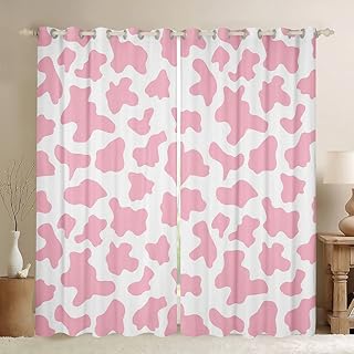 Kid Cartoon Curtains Pink Cow Print Window Curtains 104
