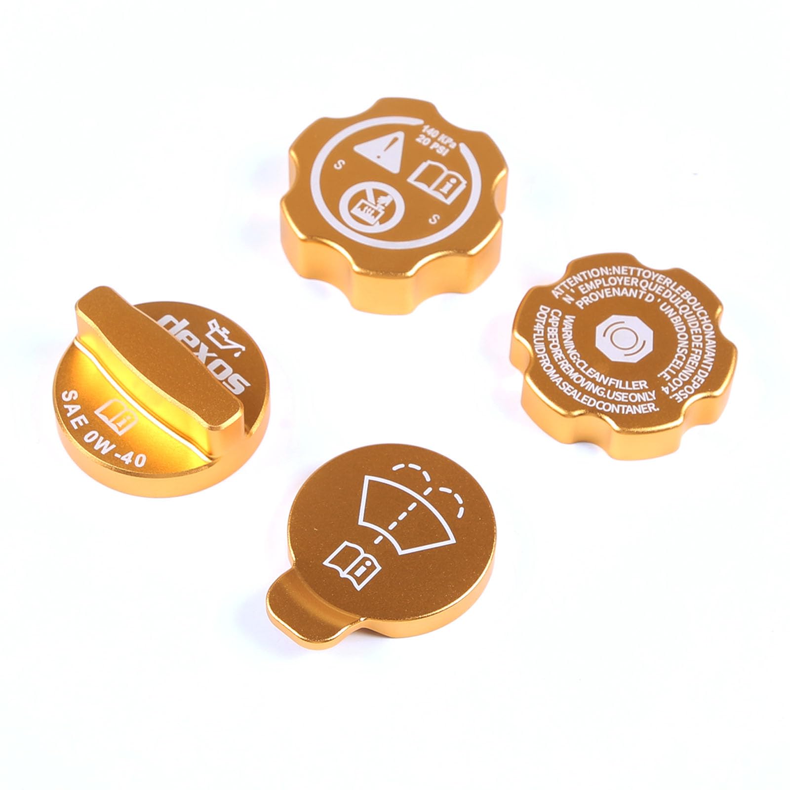 Engine Oil Filler Cap Coolant Cap Compatible with Chevrolet Corvette C8 2020-2025, Aluminium Brake Fluid Cap Windshield Wiper Switch Cover Trim Kit Accessories 4Pcs (Yellow)