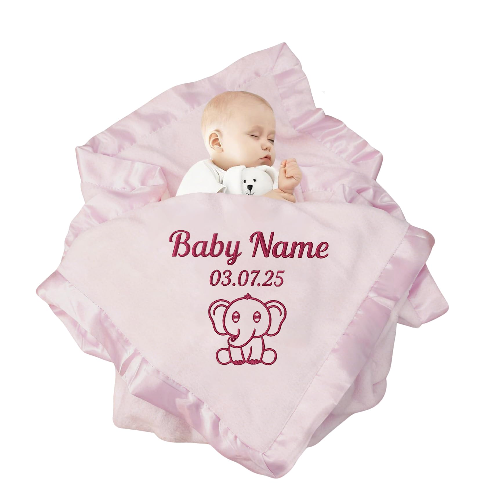 XNBTIM Personalised Baby Blankets, Custom Baby Blanket with Name for Newborn, Pink, Blue Baby Blanket for Kids, Personalised baby Boy and Girl Gifts for Newborn, for Kids （Pink）