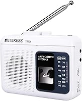 Retekess TR606 Portable Cassette Player Recorder with AM FM Radio, AUX Mic Input, Built-in Speaker - White