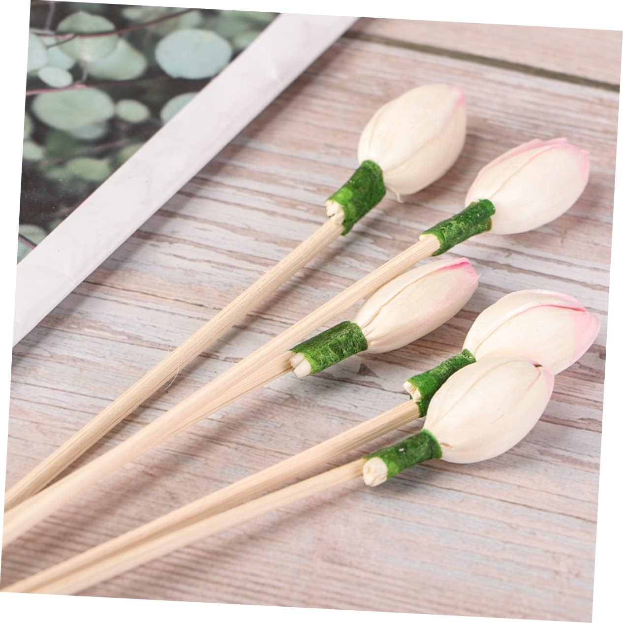 GARVALON 10pcs Flower Rattan Reed Sticks Wooden Oil Diffuser Decor