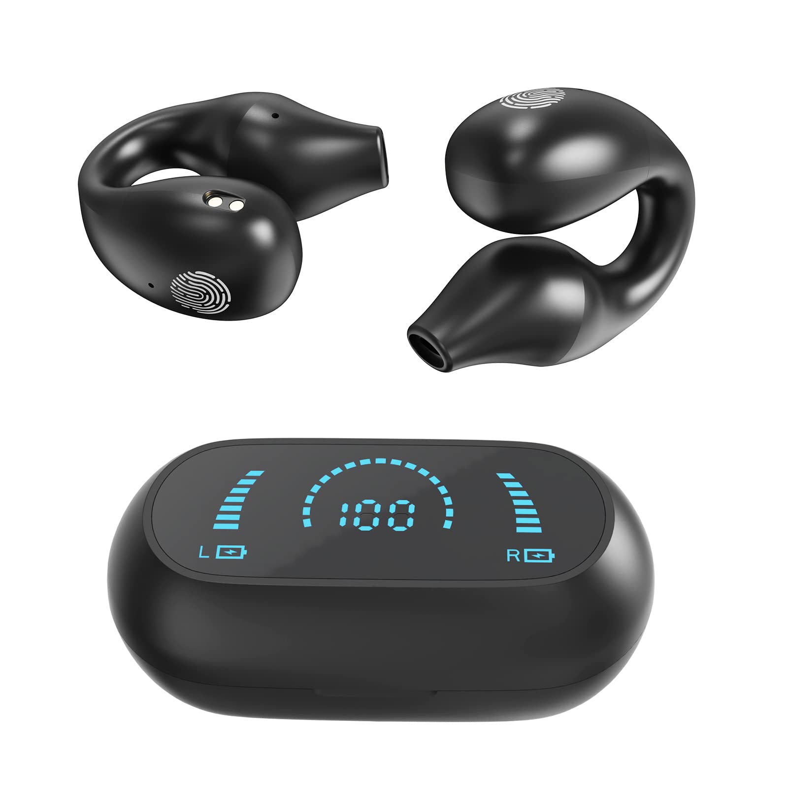 AHOKEGE Open Ear Clip-on Earbuds Wireless Bluetooth Headphones for Android iPhone, Earbud & in-Ear Headphones, Bluetooth 5.3 Earbuds for Workout/Running/Exercising, 2023 Upgraded (Black)