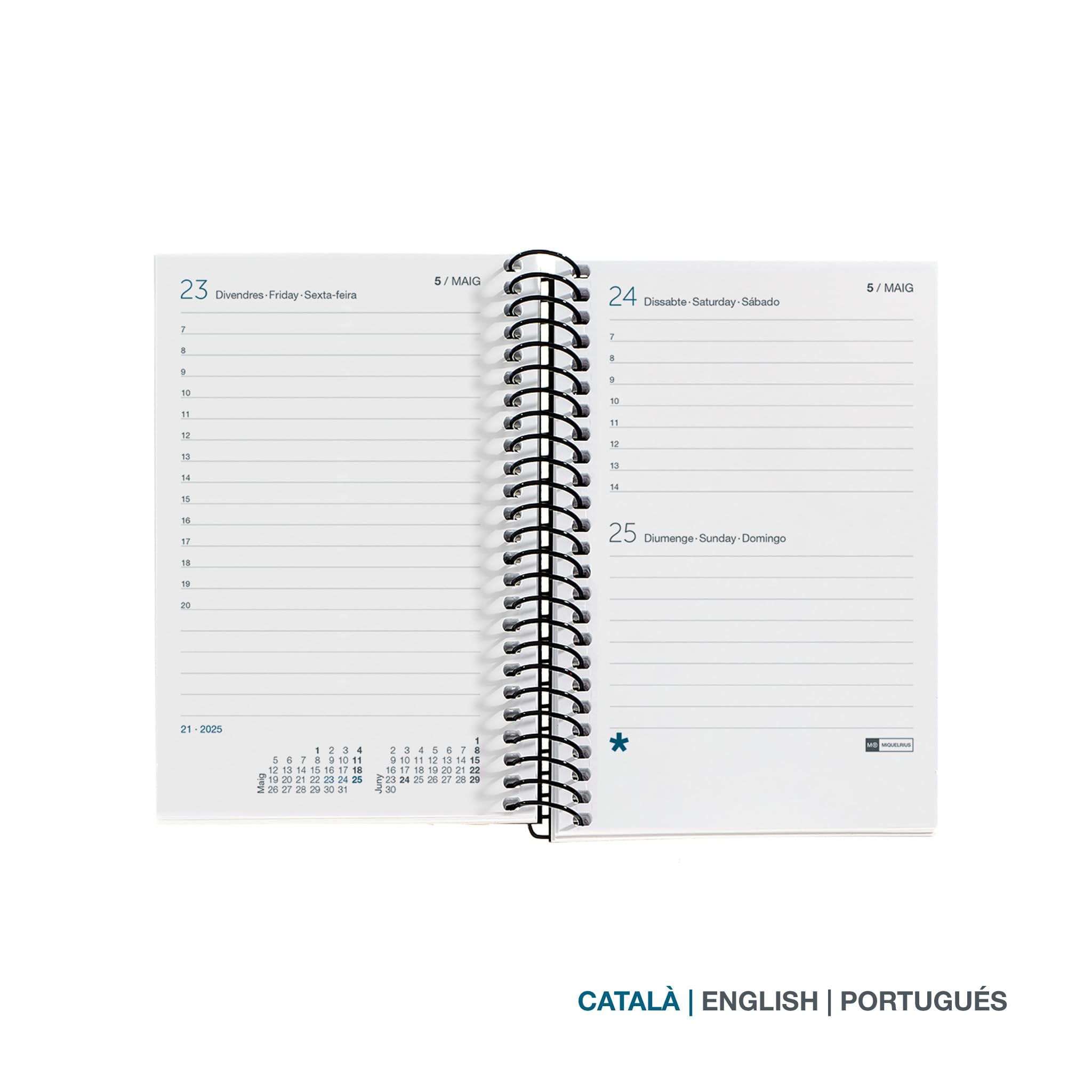 Miquelrius, 2025 Diary, 80 x 120 mm Annual Diary, Day Page Agenda, Laminated Cardboard Cover, Spiral, Elastic Closure - Image 2