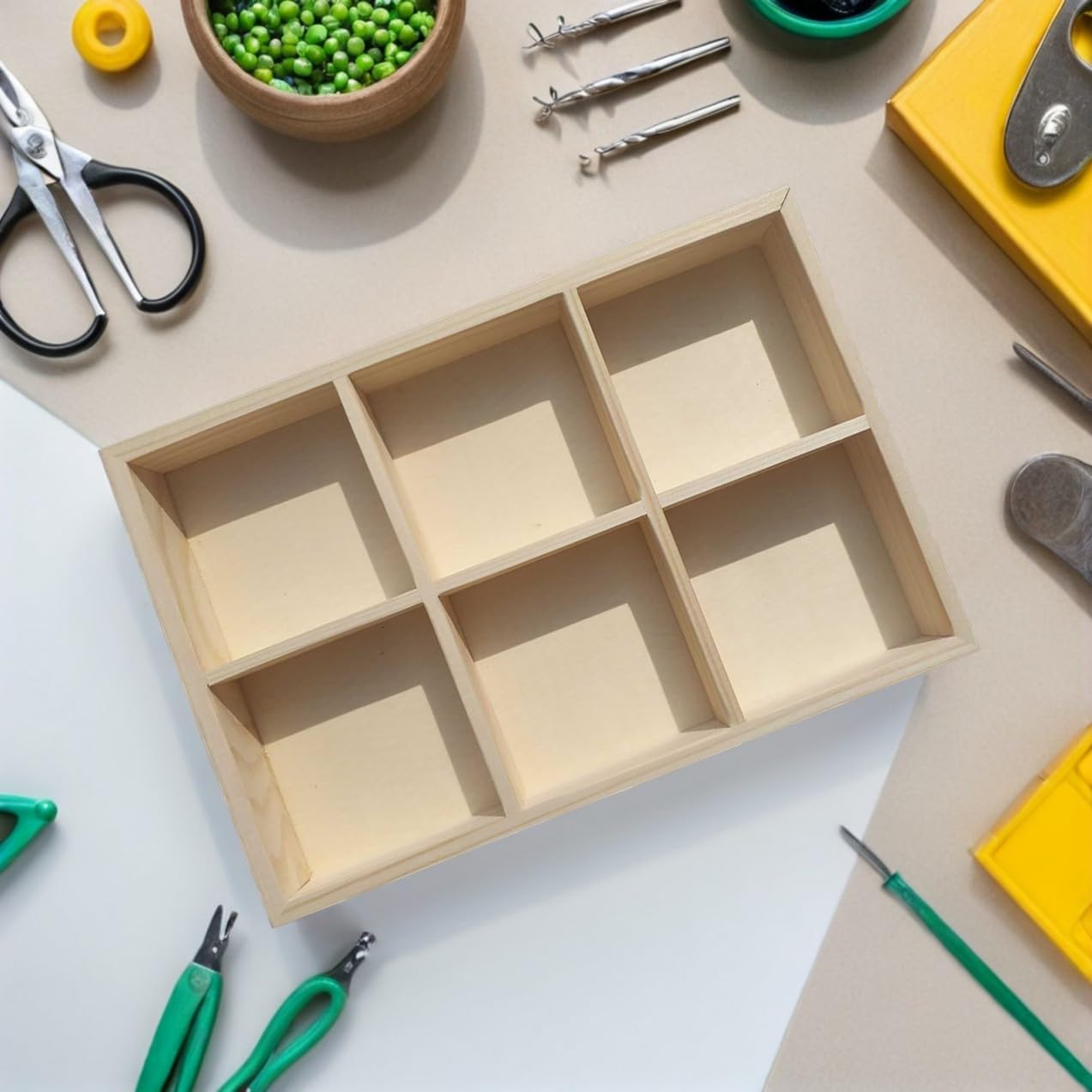 SHINEOFI 7 Stck Holz Aufbewahrungsbox mit Fächern Pigmentbox Langlebigem Material Auslaufsicheres Design für Malutensilien und Künstlerbedarf Geeignet für Schule und Zuhause
