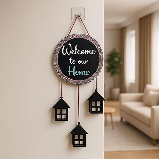 DECORIQUE Wooden Wall Hanging Welcome Sign Decorative Quote Board For Home, Door, Entrance, Hall &amp; Office - Rustic Wall Ar...