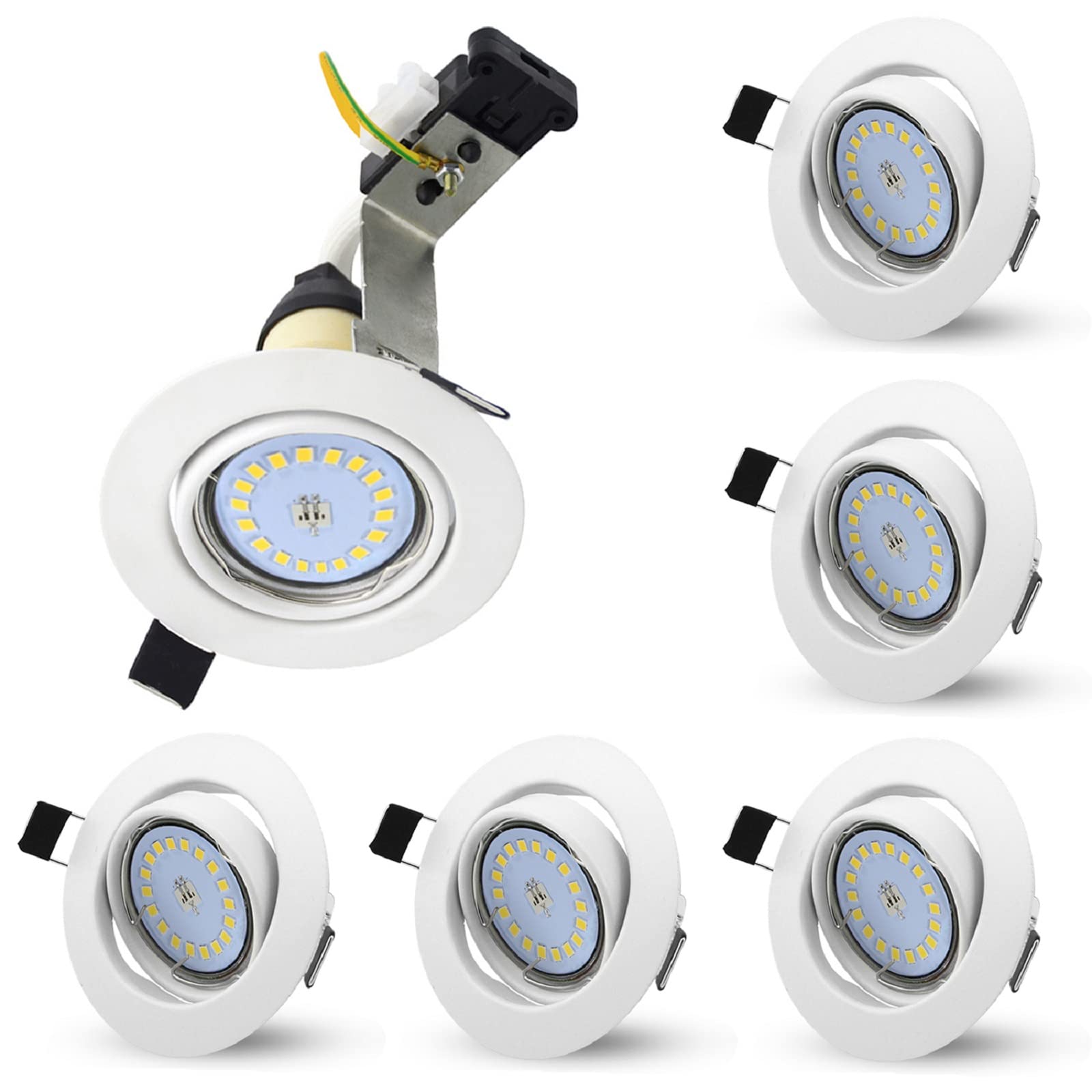Allesgute 6X 5W LED Recessed Ceiling Lights 30° Tilt GU10 Downlight Matte White Downlights for Ceiling 240V Cool White 6000K, Cutout Ø70-80mm