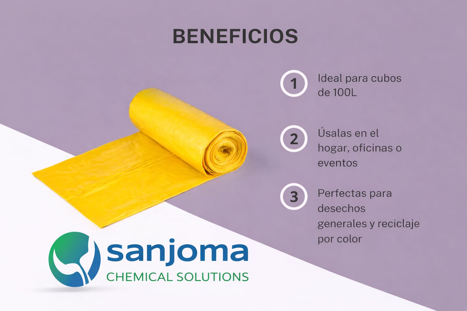 Bolsas de Basura Amarillas 100L (85x105 cm), 20 Rollos | Galga 130 Extra Fuertes, Ecológicas, Compostables, 10 Bolsas por Rollo