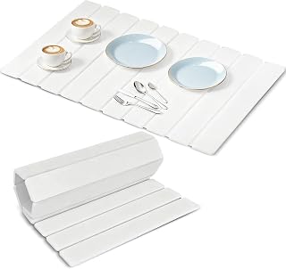 Large Stone Dish Drying Mat for Kitchen Counter, Premium Diatomaceous Earth Coaster Set for Dishes with Free Drainer Rack| Non-Slip Kitchen Sink Mat | Fast-Absorbing, Eco-Friendly (24x16 Inch, White)