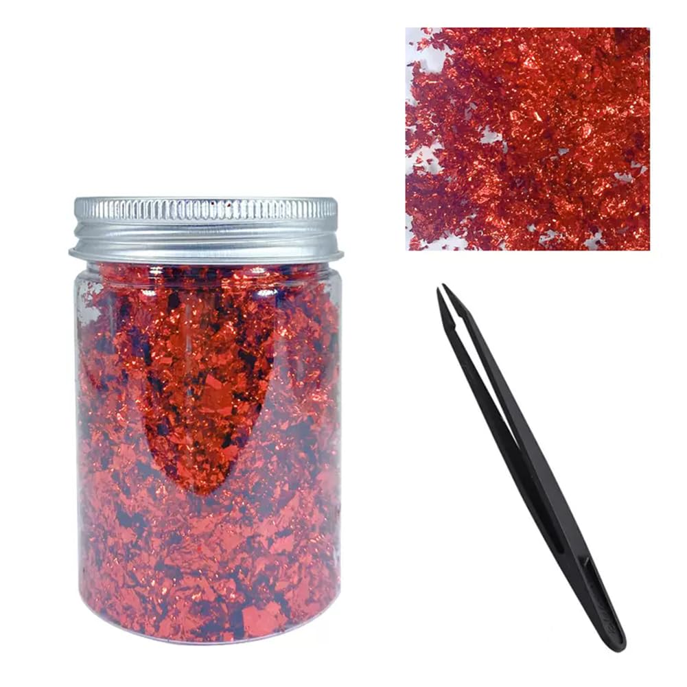 Uck-Kit Red Gold Foil Flakes For Crafts And Nail Art, Gold Leaf Flakes For Painting, Crafts, Slime And Resin Jewelry Making, Diy Crafts, 3G Metallic Gold Foil Flake,