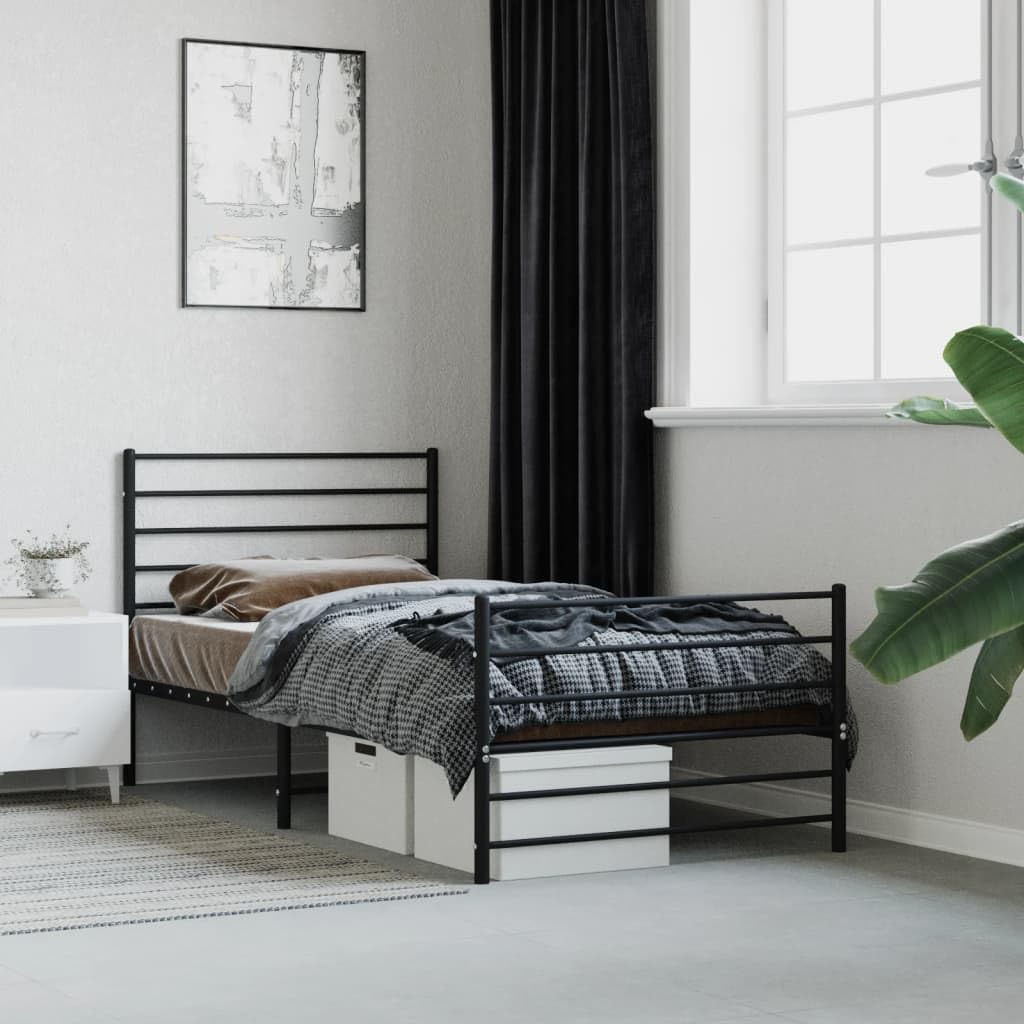Cadre de lit métal 90x200 cm noir SKM pour chambre d'étudiant moderne