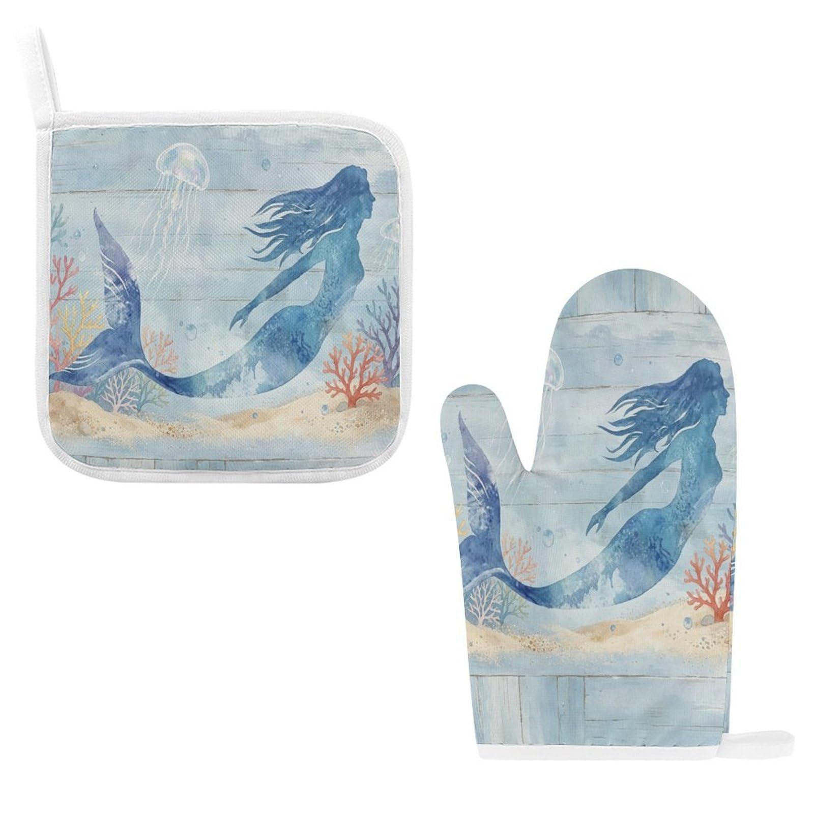 Fodpand Style Coastal Mermaid Oven Mitts And Pot Holders Sets