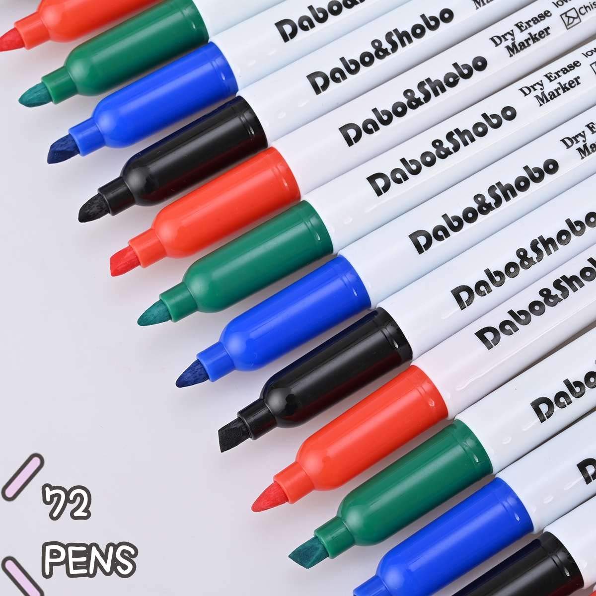 Pennarelli per lavagna bianca, 72 pezzi, 4 colori a punta fine, perfetti per scrivere su lavagne bianche, specchi, vetro, scuola, ufficio, casa, ecc.