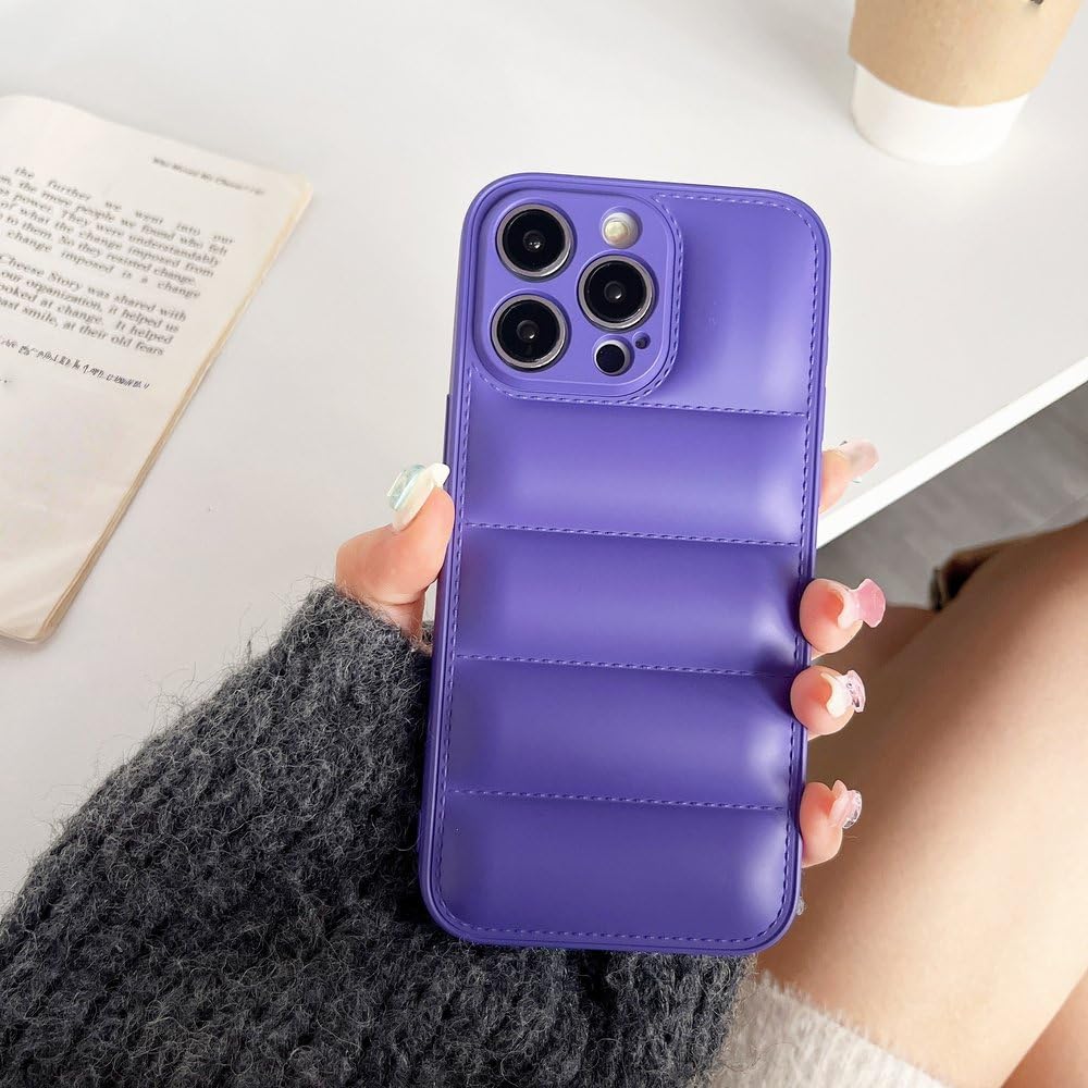 Coque violette matelassée antichoc compatible pour iPhone 16 Pro Max et modèles antérieurs