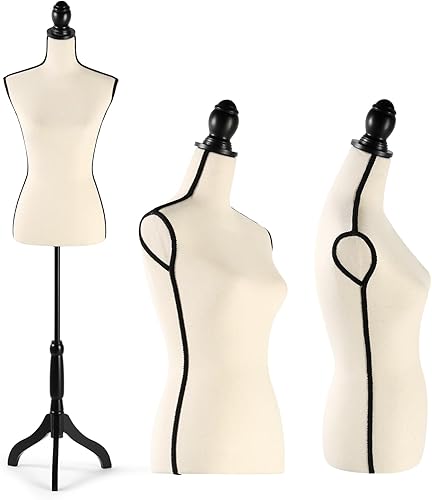Miniatura 10 de Maniquíes femeninos con soporte de base de trípode, maniquí ajustable de altura de 52 a 67 pulgadas, forma de ropa portátil para coser vestido,