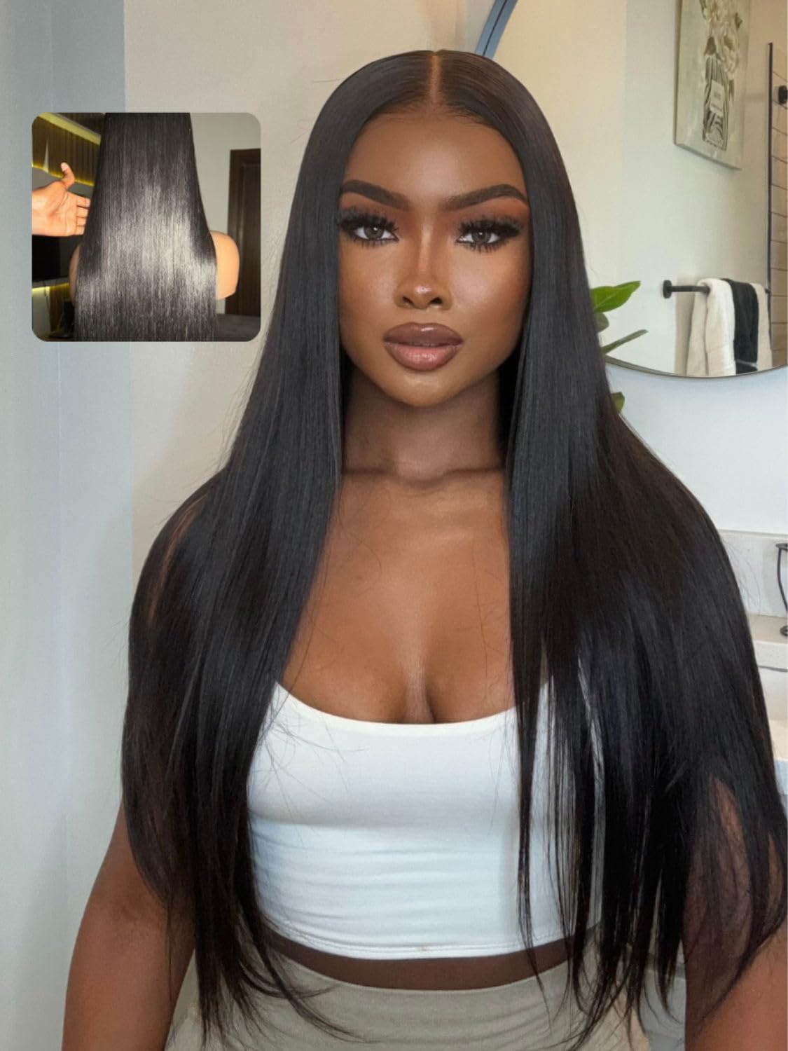 Beauty Forever Bye Bye Knots Light Yaki Straight Glueless Wigs Human Hair Pre Plucked Pre Cut 7x5 Lace Closure Yaki Wigs Pre Bleached Invisible Knots Put on Go Wig for Beginner 150% Density 18 Inch