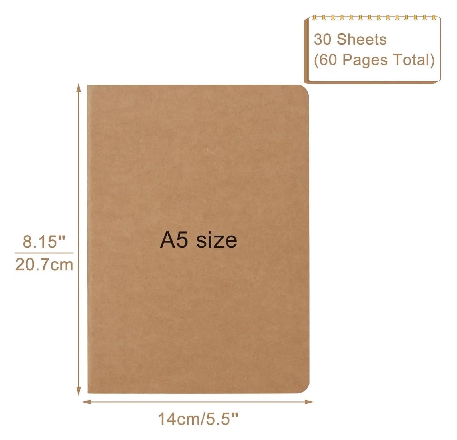 Paquet de 24 cahiers A5 Kraft en vrac 8,15x5,5 pouces journal vierge for les enfants de l'école de travail 60 pages