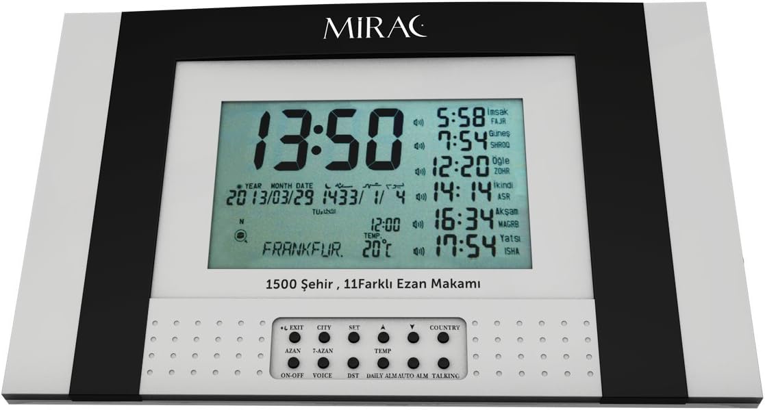MIRAC Azan Prayer Nimaz Clock, Islamic Table Adhaan Reminder/Gebetsuhr/Otomatik Ezan Saati (Grey)