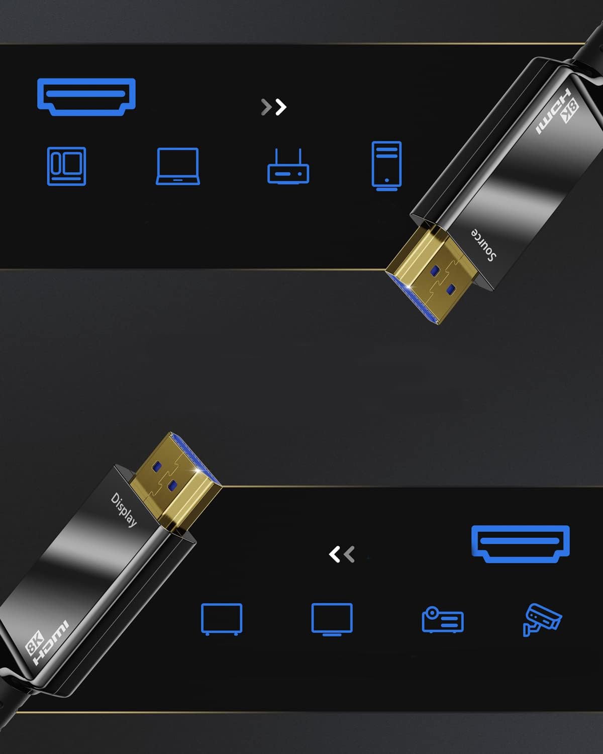 Cavo HDMI 2.1 fibra ottica 15 m 8K 48 Gbps eARC 4K 120Hz CL3 per TV, monitor e console