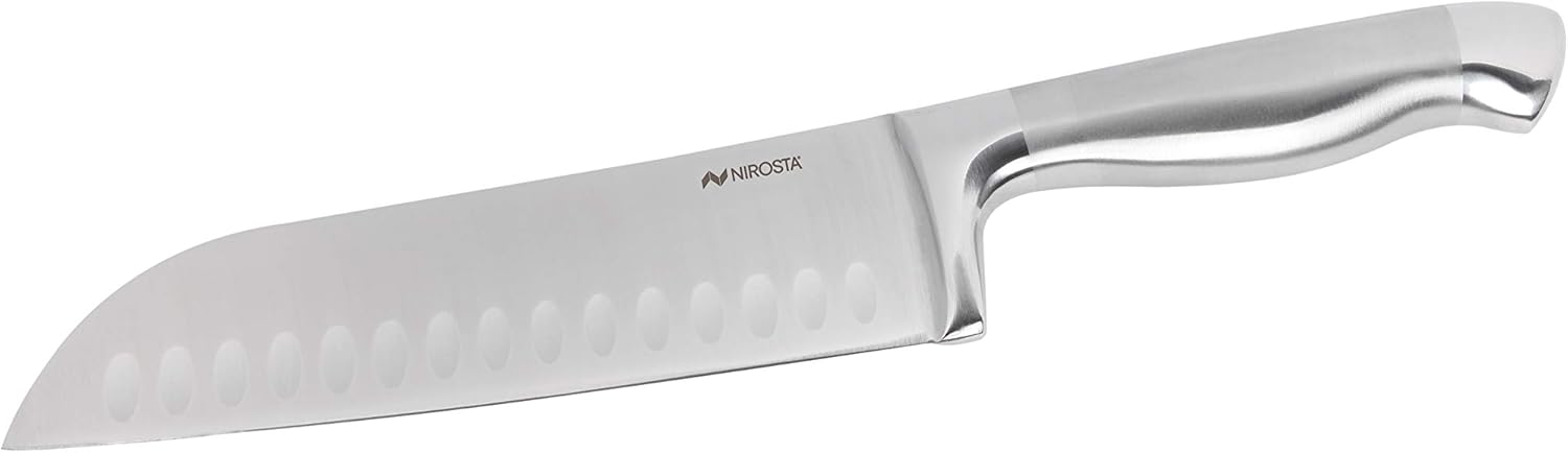 Nirosta Cuchillo Cocina Profesional santoku en Acero Inoxidable japones CCR+ con Mango ergonómico, 31x5x2cm, 1ud, Plateado