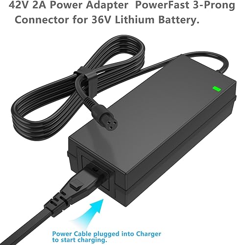 Miniatura 7 de Adaptador de Corriente Certificado SGS 42V 2A Powerfast Conector de 3 Clavijas para 36V Sports Mod y Pocket Mod Batería de Litio 10S, Reemplazo