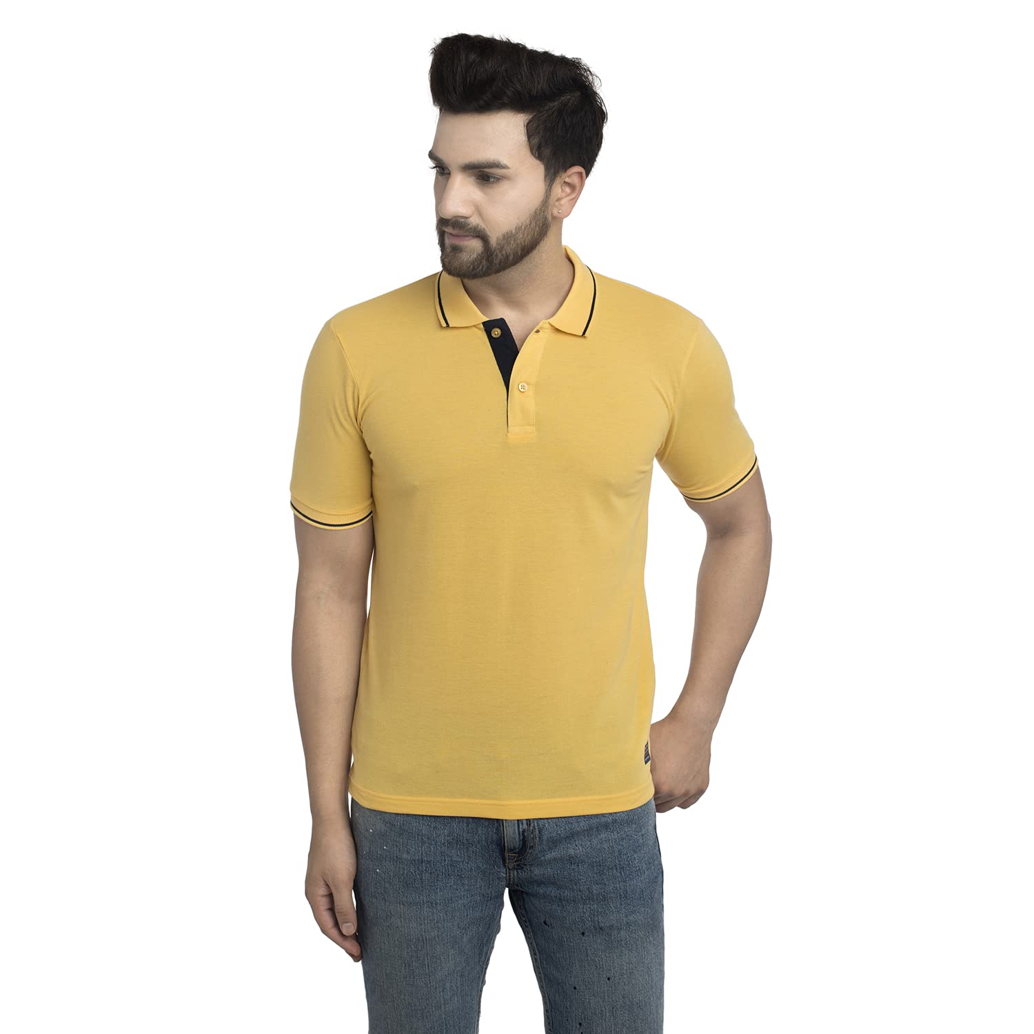 QUEMICTION Eco-Friendly Polo Mens Polycotton Blended Solid Regular Fit Skin-Friendly Half Sleeve with Collar T-Shirt for Men Colour in (Black & Blue)(Pack of One)