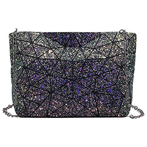 Danse Jupe Womens Geometric Purse Holographic Chain Crossbody Bag Clutch Purse, Black 01, One Size Cover